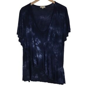 LIVE AND LET LIVE Top Blouse Short Sleeve Tie Dye Ruffle Details Stretch Size 1X